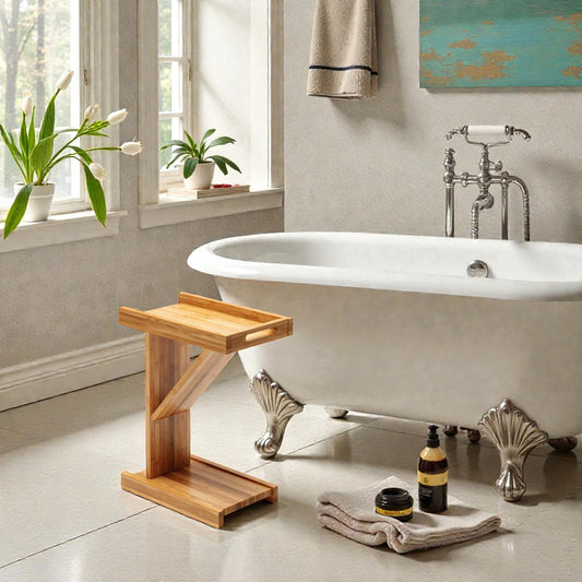 Ronava Bamboo Bathtub Side Table - Freestanding
