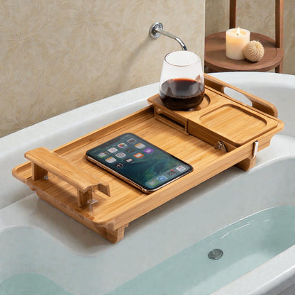 Ronava Luxury Expandable Bamboo Bathtub Caddy Tray